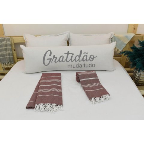 Travesseiro De Corpo Body Pillow Natural 40x130cm Gratidão Cinza - Capa com enchimento