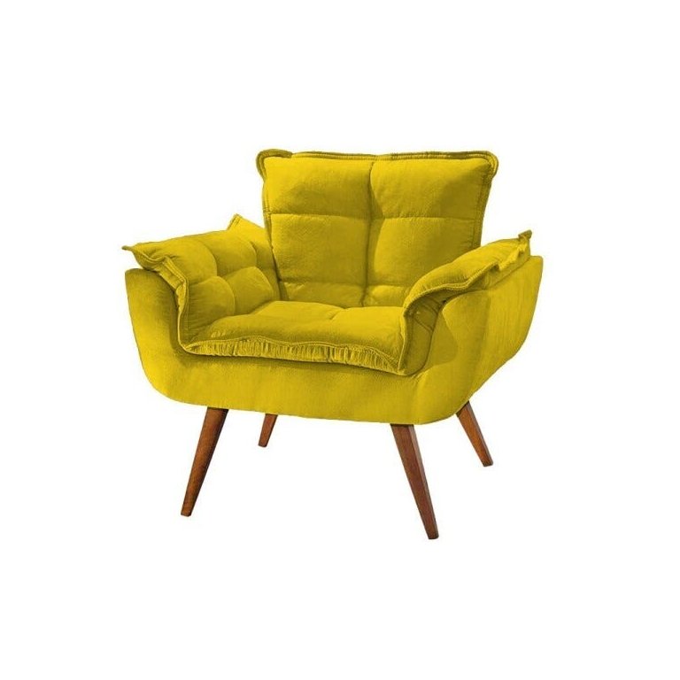 Poltrona Decorativa  Sala Recepção Escritório Pérola - Suede Amarelo