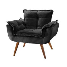 Poltrona Sala Recepção Escritório Pérola  Suede Preto - Montanaris Decor - 1