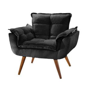 Poltrona Sala Recepção Escritório Pérola  Suede Preto - Montanaris Decor