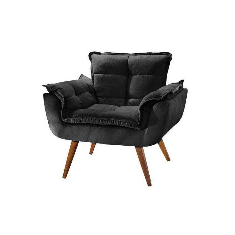Poltrona Sala Recepção Escritório Pérola  Suede Preto - Montanaris Decor
