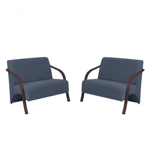 Kit 2 Poltronas 2 Lugares Vênus Suede Braço Madeira