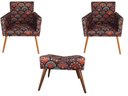 Ver imagem 1 de Kit 2 Poltronas Decorativa Bia + Puff Retangular Suede Mandala Pés Madeira Ms Decor