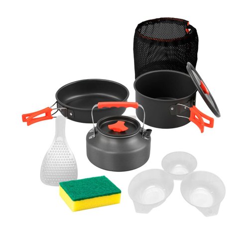 Kit Panelas Camping 3 Peças Alumínio com Tigelas e Acessórios