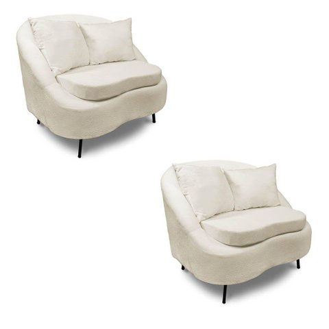 Poltrona Decorativa Orgânica Pé Ferro Pto Kit 2 Zaya Bouclê C05 - D'Rossi Cor Terra