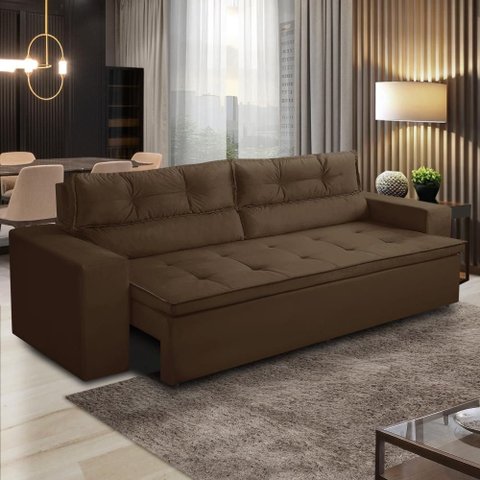 Sofá Retrátil e Reclinável 3 Lugares com Molas 2,00m Vanessa Suede Marrom Rover & Beato