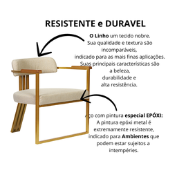 Kit 02 Poltronas Oregon Braço Madeira Linho Marfim Estrutura Dourado - 7