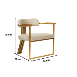 Kit 02 Poltronas Oregon Braço Madeira Linho Marfim Estrutura Dourado - 9