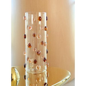 Vaso Vidro Decorado com Gemas de Vidro na Cor Âmbar 26,5 Altura