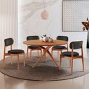 Ver imagem 1 de Sala de Jantar Mesa Ballare 120cm Tampo Redondo 4 Cadeiras Linho Preto/imbuia Nat/cinam. Imbuia
