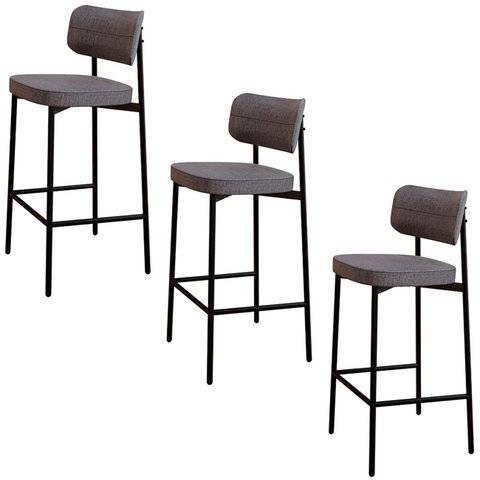 Banqueta Alta Bar Estofada Kit 3 Ella M25 Linho Cinza - Mpozenato