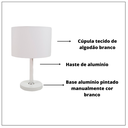 Ver imagem 5 de Abajur Quarto Alumínio Base Branca Cúpula Tecido Branco