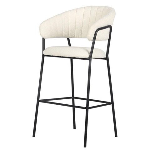 Banqueta Alta Mara Assento em Bouclé Base em Aço com Encosto Off White Rivatti Móveis