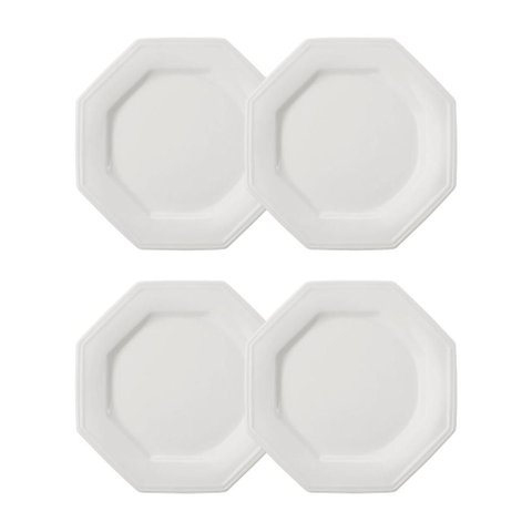 Jogo 4 Pratos Rasos Prisma Brancos 28 Cm Porcelana Schmidt