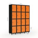 Ver imagem 3 de Armário Roupeiro Locker Guarda-Volume de Aço 16 Portas Pequenas com Fecho para Cadeado Vestiário Laranja/Preto
