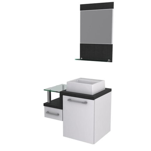 Conjunto Balcão C-cuba Q32 e Espelheira Legno 631 Branco Chess C-nogal Branco Chess C-preto Ônix