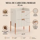 Ver imagem 2 de Mesa de Cabeceira Moriah Off White Luxo MDF Ripado Industrial Pés Ferro Cobre