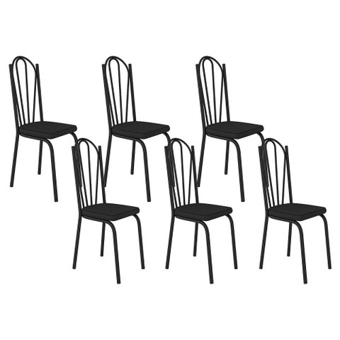 Kit com 06 Cadeiras 121 Preta Corino Preto Artefamol