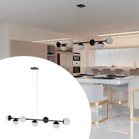 Pendente Lustres de Teto Jabuticaba de Alumínio Preto com 7 Globos Fosco Decoração Casa Sala Cozinha