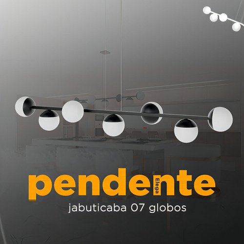 Luminaria de Teto Pendente Jabuticaba 7 Globos Vidro - Bivolt - Preto - 110v/220v - 7