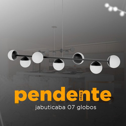 Luminaria de Teto Pendente Jabuticaba 7 Globos Vidro - Bivolt - Preto - 110v/220v - 14