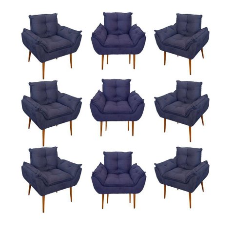 Kit 09 Cadeiras Poltronas Opala Clinica Salão Balaqui Decor Cor:azul Marinho