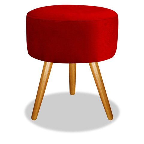 Puff Banqueta Puff Pés Palito Suede Vermelho Recepção Sala Quarto