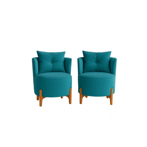 Kit 2 Poltronas Orgânica Curva Luna Veludo Azul Turquesa - Montanaris Decor
