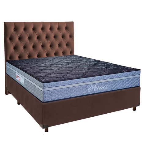 Cama + Box Marrom e Colchão Molas Ensacadas Casal - Petrus Paropas + Cabeceira