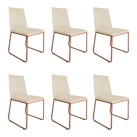 Kit 6 Cadeiras de Jantar Lille Base Aramado Bronze Veludo Bege - Montanaris Decor
