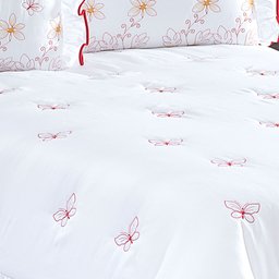 Colcha Casal Queen Coleção Borboletas 03 Peças - Branco / Vermelho - 3