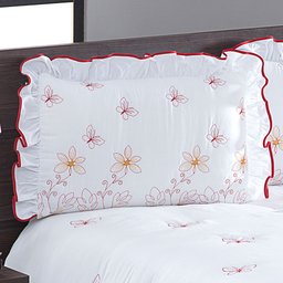 Colcha Casal Queen Coleção Borboletas 03 Peças - Branco / Vermelho - 2