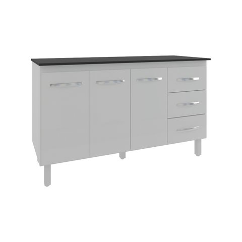 Balcão Gabinete Armário Cozinha Carine Branco com Tampo Tampão 140 Cm Mobília Decor Preto