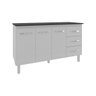 Balcão Gabinete Armário Cozinha Carine Branco com Tampo Tampão 140 Cm Mobília Decor Preto - 1