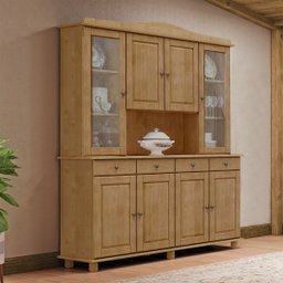 Conjunto Cozinha: Cristaleira 8 Portas 4 Gavetas e Vitrine 2 Portas 1 Gaveta Rubi Freijó Madeira Pin - 2