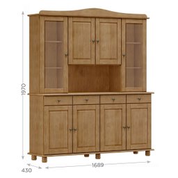 Conjunto Cozinha: Cristaleira 8 Portas 4 Gavetas e Vitrine 2 Portas 1 Gaveta Rubi Freijó Madeira Pin - 3