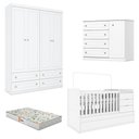 Ver imagem 1 de Quarto Infantil 4 Portas Mississipi com Berço Multifuncional Cleo Branco Fosco com Colchão Gazin