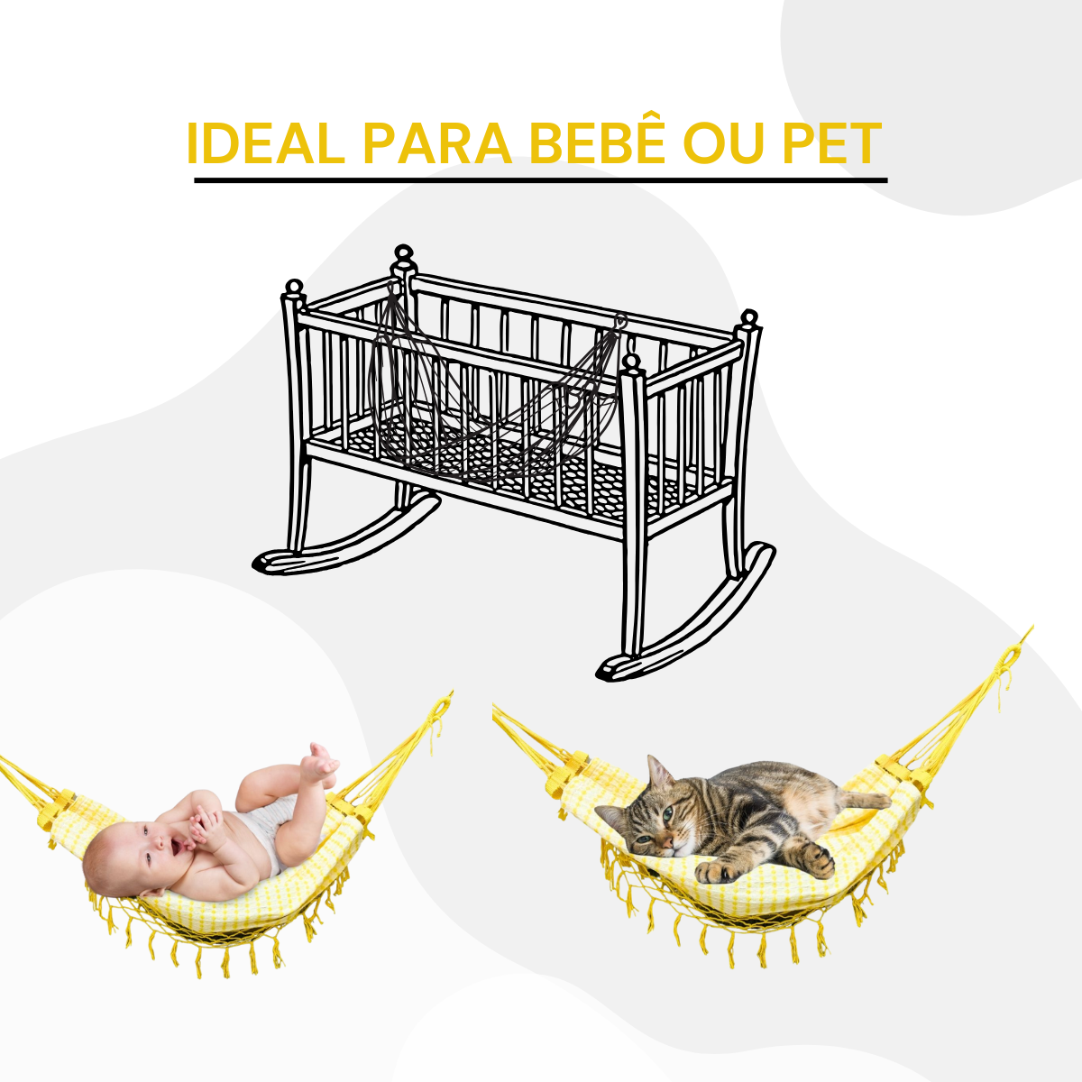 Suporte de Ferro Reforçado C/ Gancho + Mini Rede Descanso até 30kg para Bebê / Pet 100% Algodão Azul - 5