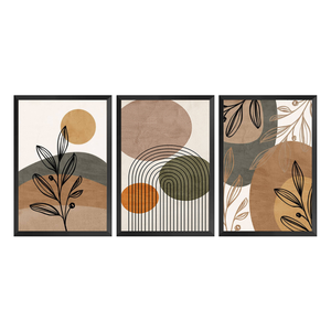 Trio de Quadros Abstrato Formas Boho Moderno