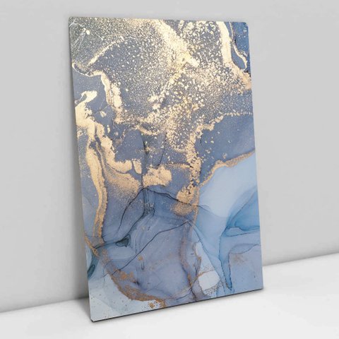 Quadro Decorativo em Canvas Abstrato Mármore Azul Perolado TaColado Borda Infinita 60 x 40cm