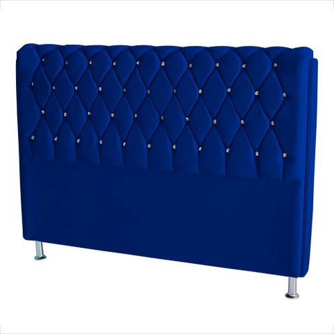 Cabeceira de Cama Box Londres Casal Queen 160 Cm Suede Botão de Strass Azul Royal do Lar Móveis e de