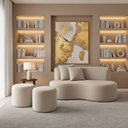 Ver imagem 1 de Conjunto Sofá Curvo Orgânico + 2puffs Nature Gaia Suede Bege - Montanaris Decor
