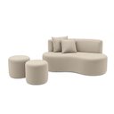 Ver imagem 2 de Conjunto Sofá Curvo Orgânico + 2puffs Nature Gaia Suede Bege - Montanaris Decor