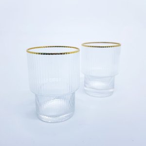 Copos Baixos Cristal com Borda Dourada Lines 2 peças 220ml