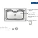 Ver imagem 5 de Cuba de Sobrepor Tramontina Morgana Maxi 78 FX Aço Inox Acabamento Acetinado com Válvula 86x50 c