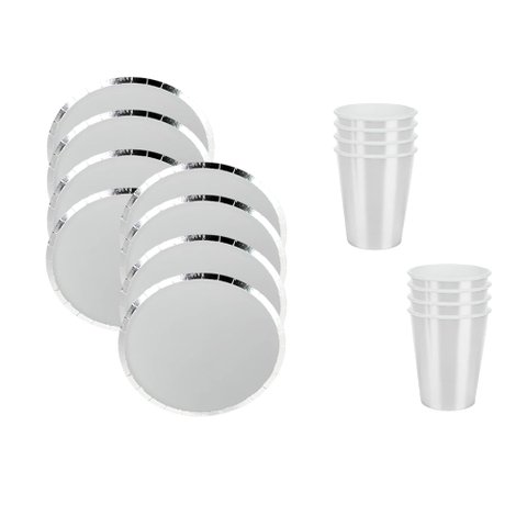 Kit Descartáveis para Comemorações Prato e Copo com 16 Peças Silverfestas