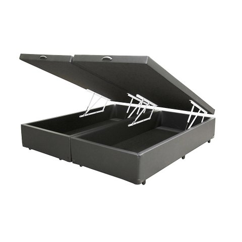 Base Box Baú King Bipartido NK Camas Sintético Cinza 41x193x203