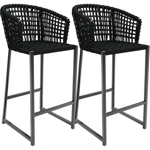 Kit 02 Banqueta Para Área Gourmet Cozinha Varanda Corda Náutica Porto D04 Preto - Lyam Decor