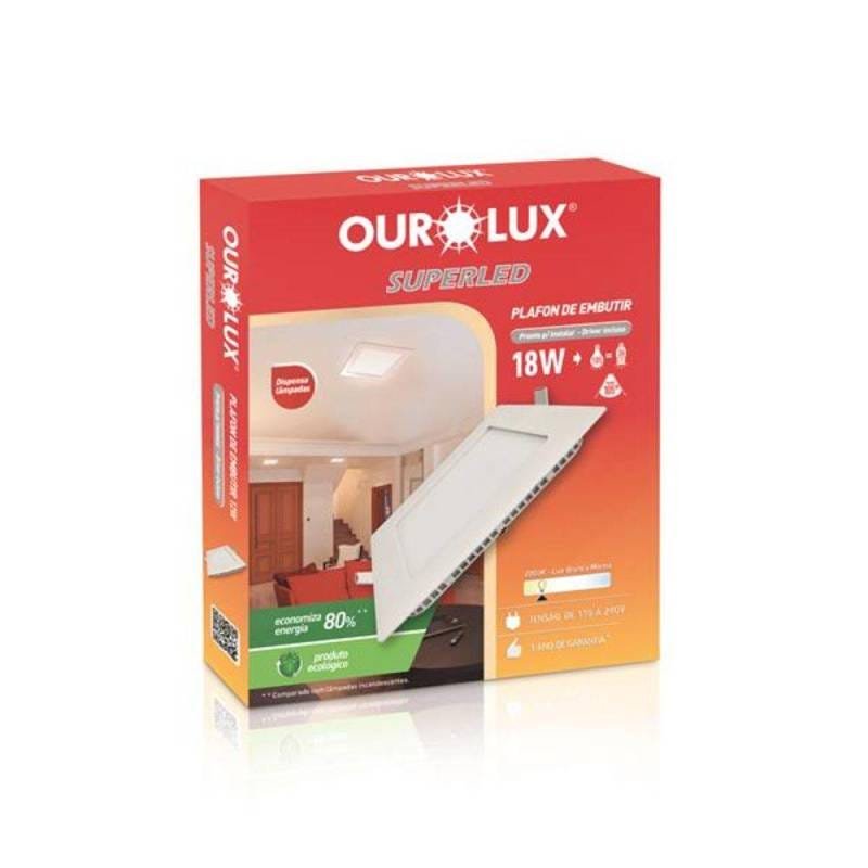 Plafon de Embutir 18W Quadrado 6400K Ourolux