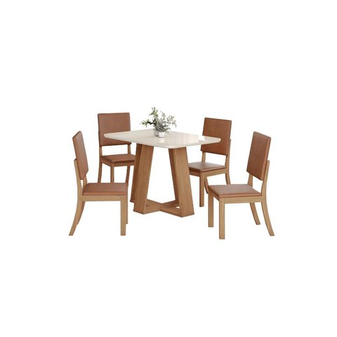 Mesa Jantar Lins 120 4 Cadeiras Mila Plus Caramelo - Henn